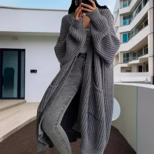 Autumn Winter Women Loose Long Sleeve Knitted Sweater Cardigan Coat