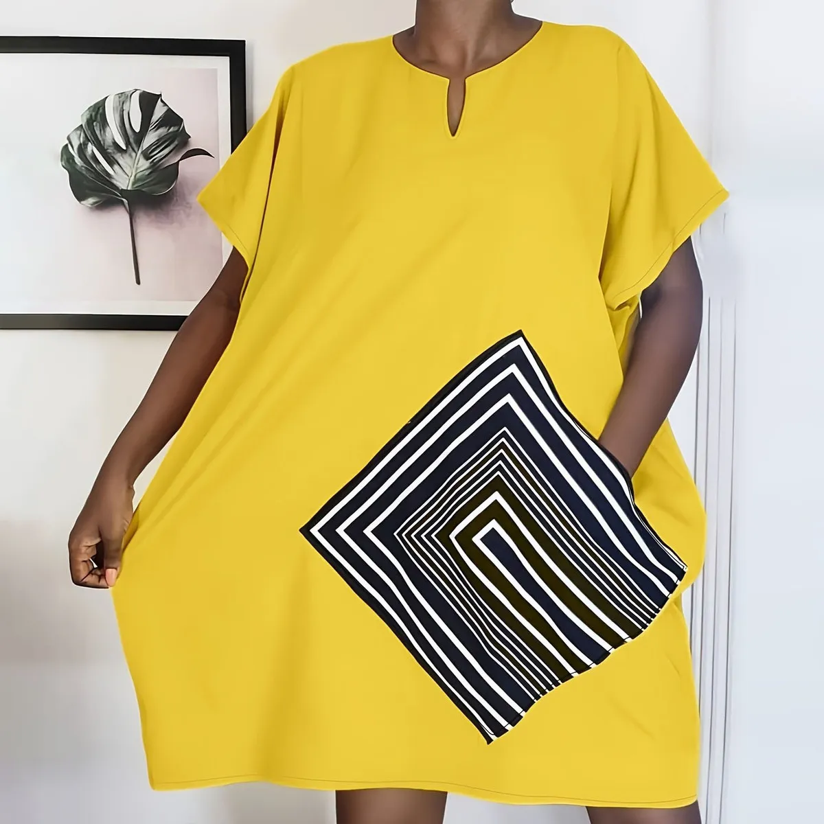 Women Plus Size Casual Fairy Dress Stripe Printed Short Sleeve
