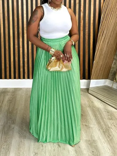 Women Plus Size Casual Loose Oversize Pleated Skirt