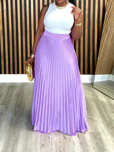 Women Plus Size Casual Loose Oversize Pleated Skirt
