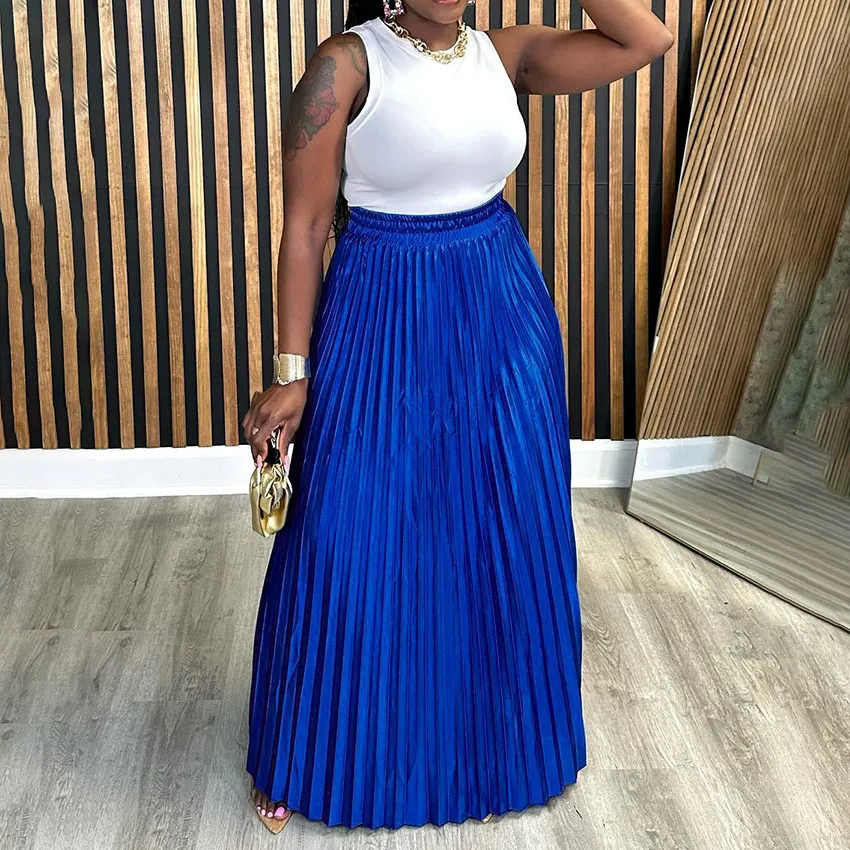 Women Plus Size Casual Loose Oversize Pleated Skirt