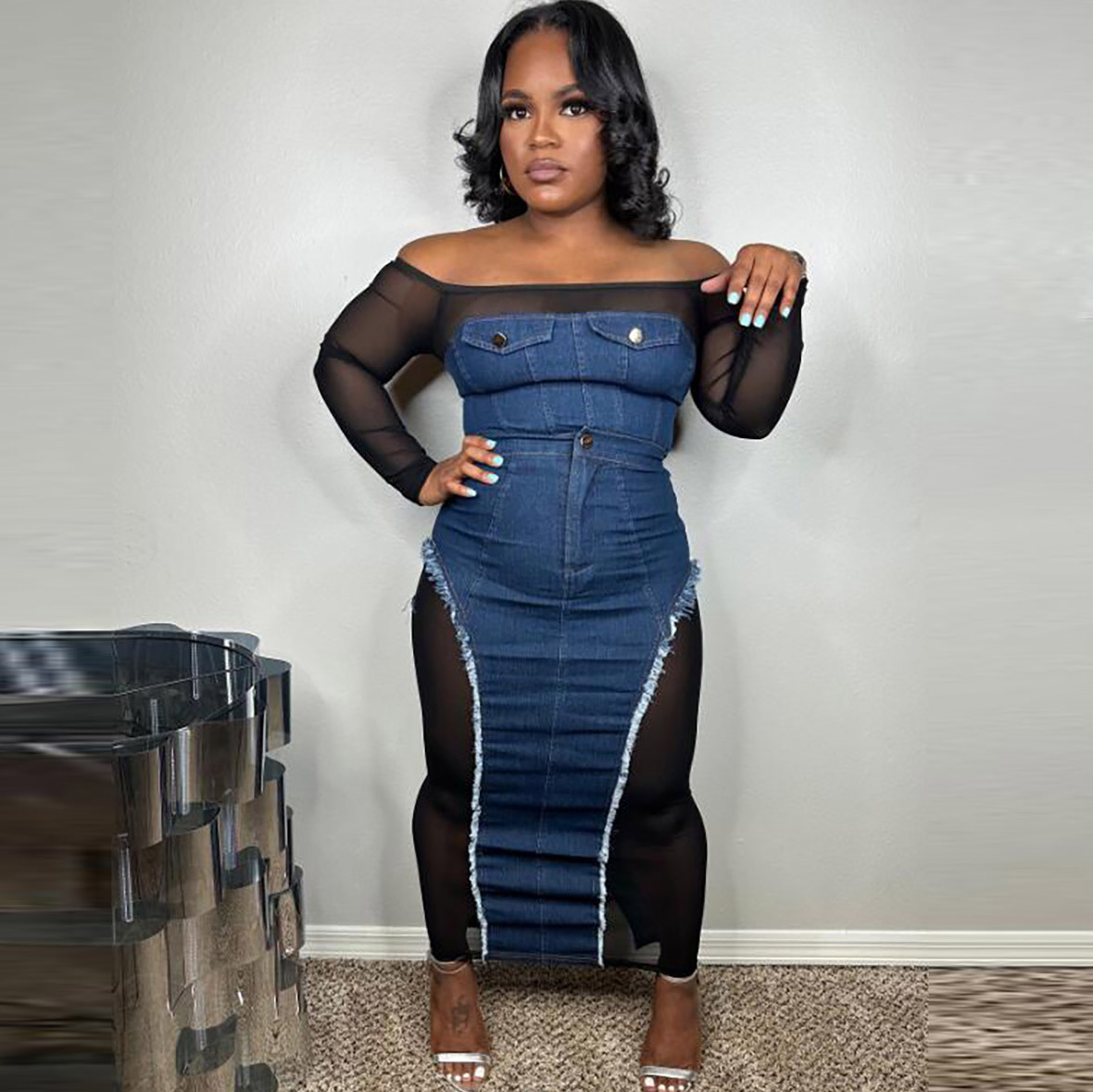 Wholesale Women Fashion Sexy Mesh Off Shoulder Perspective Wholesale Women Fashion Sexy Mesh Off Shoulder Perspective