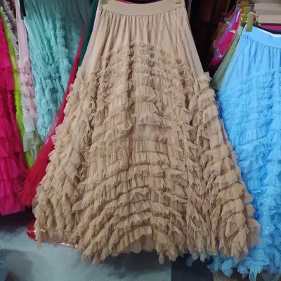 Women Fashion Mesh Heavy Industry Super Large Swing Cake Skirt