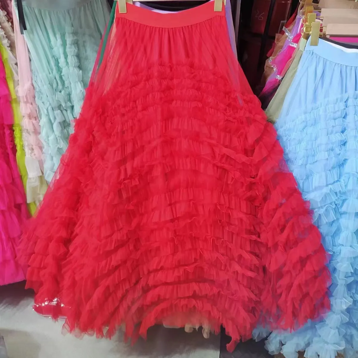 Women Fashion Mesh Heavy Industry Super Large Swing Cake Skirt