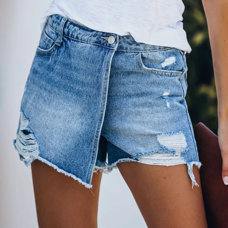 Women's Denim High Waist Casual Skort Commuter Shorts
