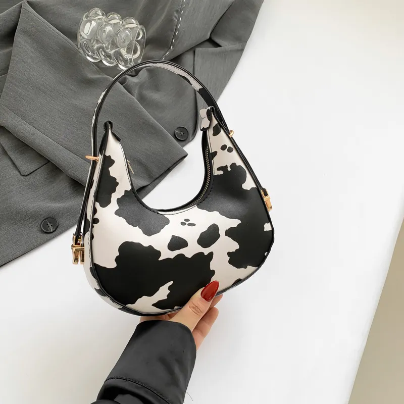 Women Fashion Zebra Printed Leopard Zipper PU Shoulder Bag