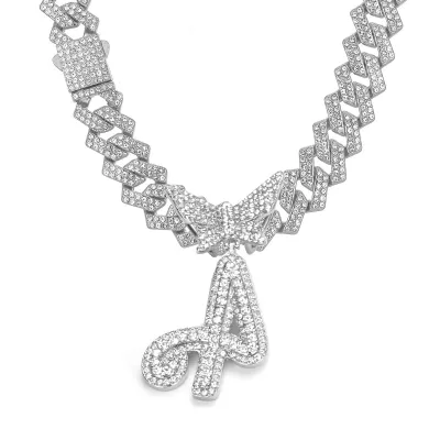 Men Fashion Casual Alphabet Butterfly Rhinestone Hip Hop Necklace