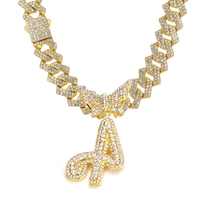 Men Fashion Casual Alphabet Butterfly Rhinestone Hip Hop Necklace