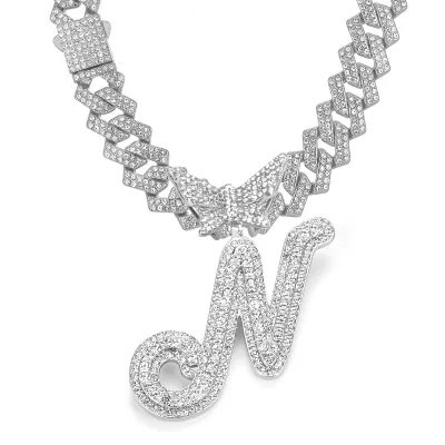 Men Fashion Casual Alphabet Butterfly Rhinestone Hip Hop Necklace
