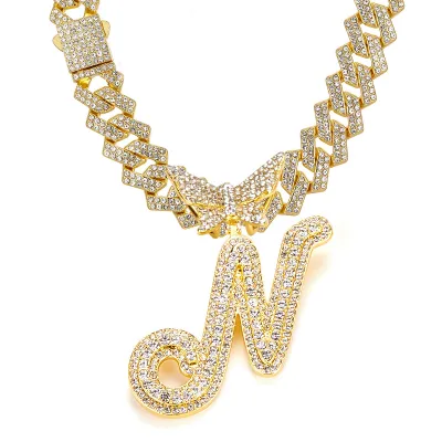 Men Fashion Casual Alphabet Butterfly Rhinestone Hip Hop Necklace