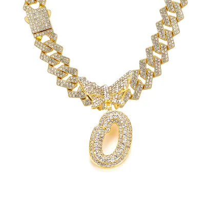 Men Fashion Casual Alphabet Butterfly Rhinestone Hip Hop Necklace