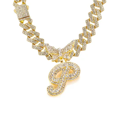 Men Fashion Casual Alphabet Butterfly Rhinestone Hip Hop Necklace