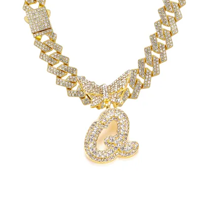 Men Fashion Casual Alphabet Butterfly Rhinestone Hip Hop Necklace