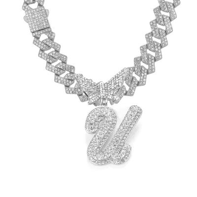 Men Fashion Casual Alphabet Butterfly Rhinestone Hip Hop Necklace