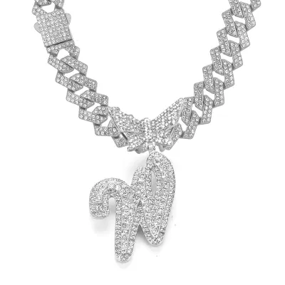 Men Fashion Casual Alphabet Butterfly Rhinestone Hip Hop Necklace
