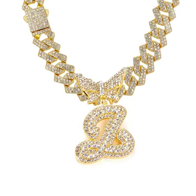 Men Fashion Casual Alphabet Butterfly Rhinestone Hip Hop Necklace