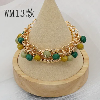 Women Fashion Bohemian Heart-Shaped Floral Pendant Multi-Layer Beaded Bracelet