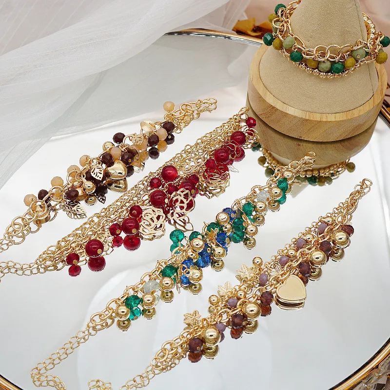 Women Fashion Bohemian Heart-Shaped Floral Pendant Multi-Layer Beaded Bracelet