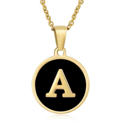 Women Simple Round Multicolor Shell 26 English Alphabet Pendant Titanium Steel Necklace