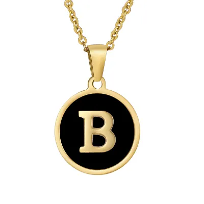 Women Simple Round Multicolor Shell 26 English Alphabet Pendant Titanium Steel Necklace