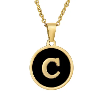 Women Simple Round Multicolor Shell 26 English Alphabet Pendant Titanium Steel Necklace