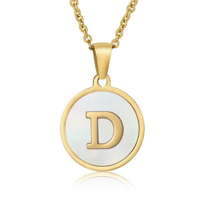 Women Simple Round Multicolor Shell 26 English Alphabet Pendant Titanium Steel Necklace