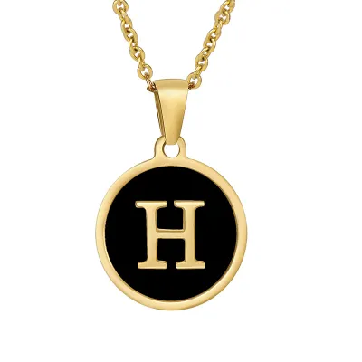 Women Simple Round Multicolor Shell 26 English Alphabet Pendant Titanium Steel Necklace
