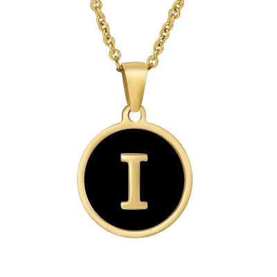 Women Simple Round Multicolor Shell 26 English Alphabet Pendant Titanium Steel Necklace