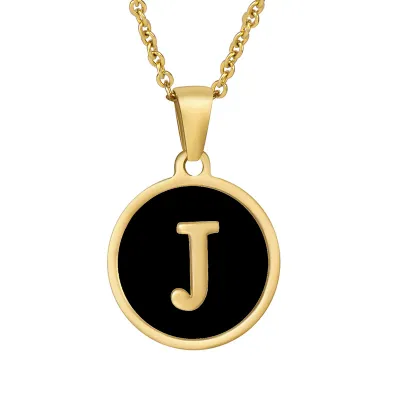 Women Simple Round Multicolor Shell 26 English Alphabet Pendant Titanium Steel Necklace