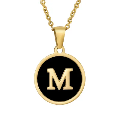 Women Simple Round Multicolor Shell 26 English Alphabet Pendant Titanium Steel Necklace