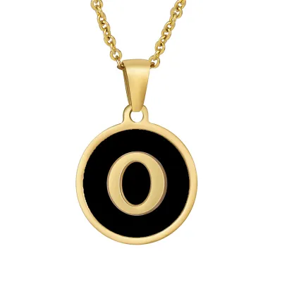 Women Simple Round Multicolor Shell 26 English Alphabet Pendant Titanium Steel Necklace