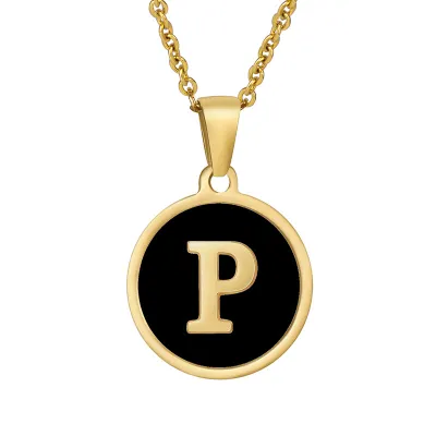 Women Simple Round Multicolor Shell 26 English Alphabet Pendant Titanium Steel Necklace