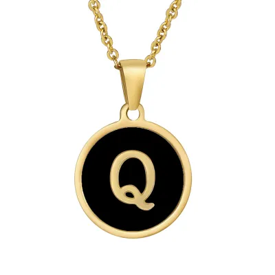 Women Simple Round Multicolor Shell 26 English Alphabet Pendant Titanium Steel Necklace