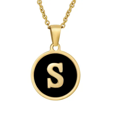Women Simple Round Multicolor Shell 26 English Alphabet Pendant Titanium Steel Necklace