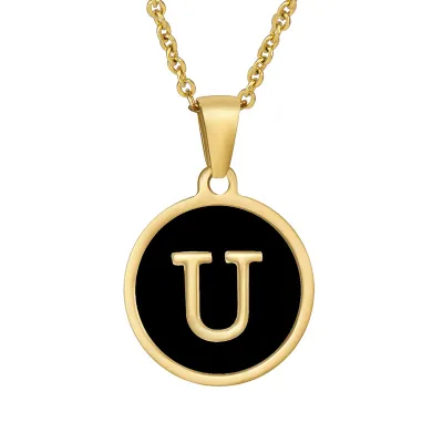 Women Simple Round Multicolor Shell 26 English Alphabet Pendant Titanium Steel Necklace