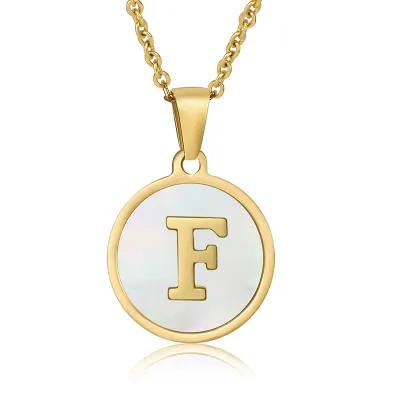 Women Simple Round Multicolor Shell 26 English Alphabet Pendant Titanium Steel Necklace