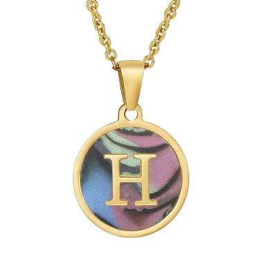 Women Simple Round Multicolor Shell 26 English Alphabet Pendant Titanium Steel Necklace