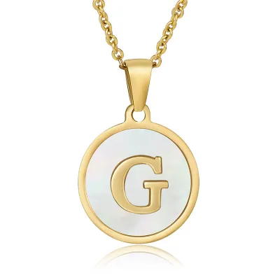 Women Simple Round Multicolor Shell 26 English Alphabet Pendant Titanium Steel Necklace