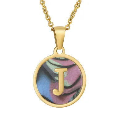 Women Simple Round Multicolor Shell 26 English Alphabet Pendant Titanium Steel Necklace