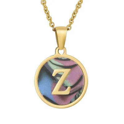 Women Simple Round Multicolor Shell 26 English Alphabet Pendant Titanium Steel Necklace