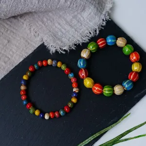 Women Vintage Ethnic Ceramic Flower Glaze Gradient Multicolor Beaded Bracelet