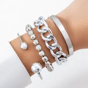 Women Simple Retro Chain Beaded Multi-Layer Bracelet Set