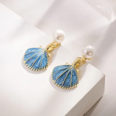 Women Fashion Simple Shell Pearl Earrings