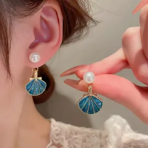 Women Fashion Simple Shell Pearl Earrings