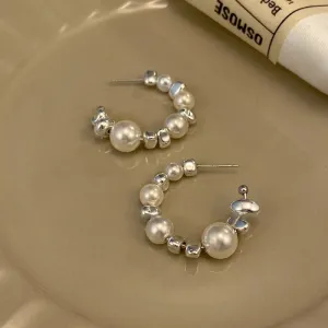Women Fashion Simple Pearl Semicircle Big Drop Earrings Alloy
