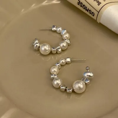 Women Fashion Simple Pearl Semicircle Big Drop Earrings Alloy