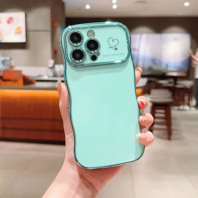 Women Fashion Electroplated Heart-Shaped Large Window Wavy Edge Apple Phone Case