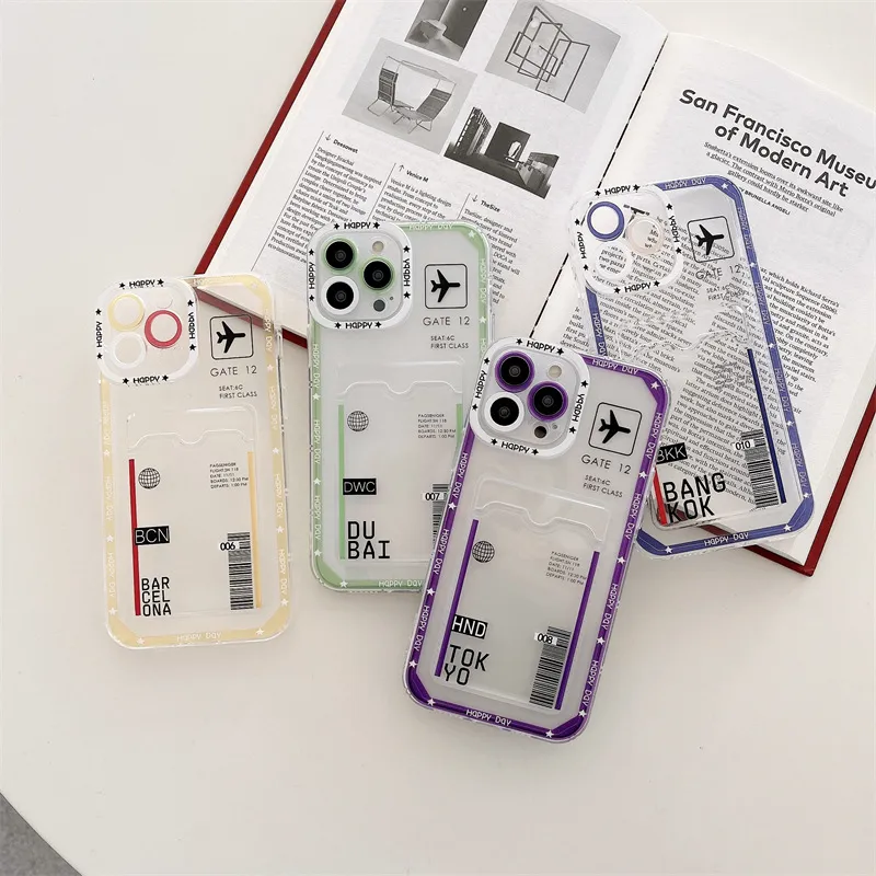 Women Fashionable Simple Transparent Boarding Card Case for Apple Mobile Phone