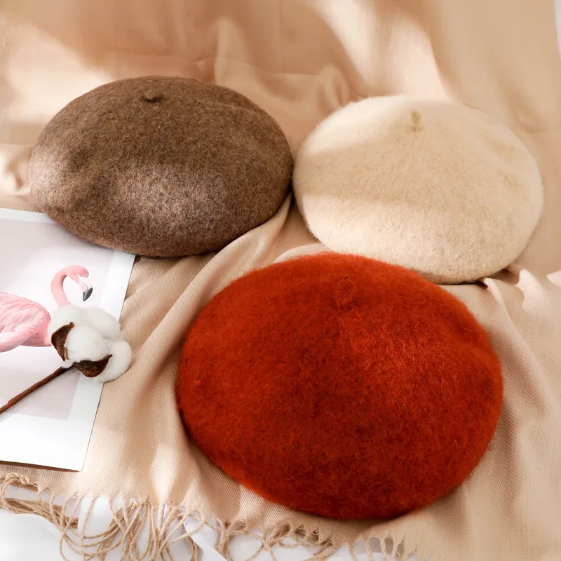 Autumn Winter Women Fashion Solid Color Thickened Warm Woolen Beret