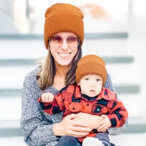 Autumn Winter Simple Solid Color Warm Knitted Parent-Child Hat